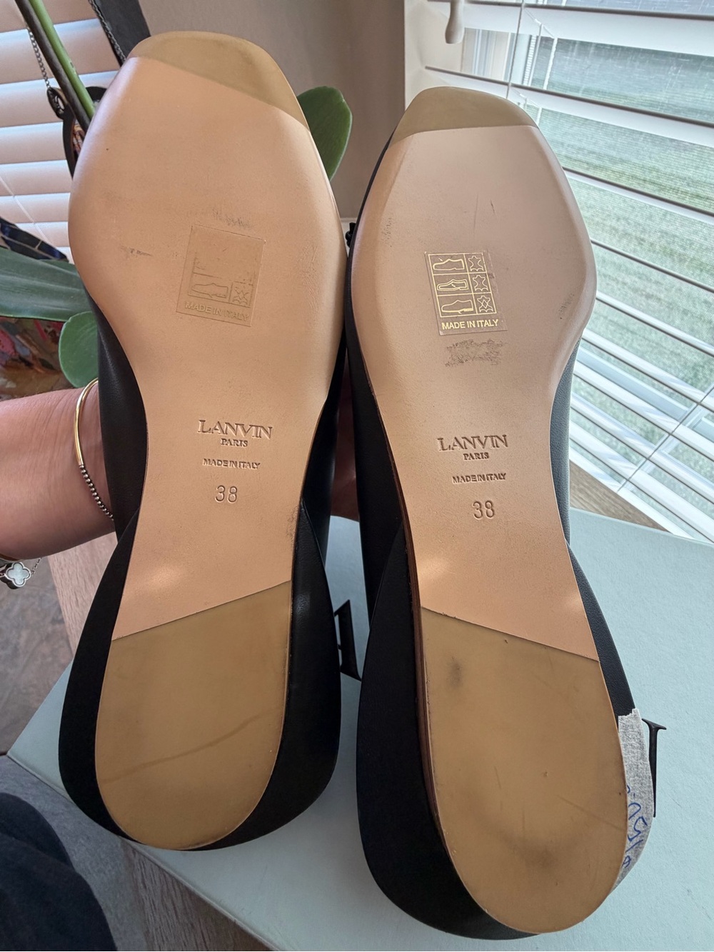 LANVIN Paris Black Leather Bumper Ballerina Flats Square Toe Size 38 - Picture 5 of 16